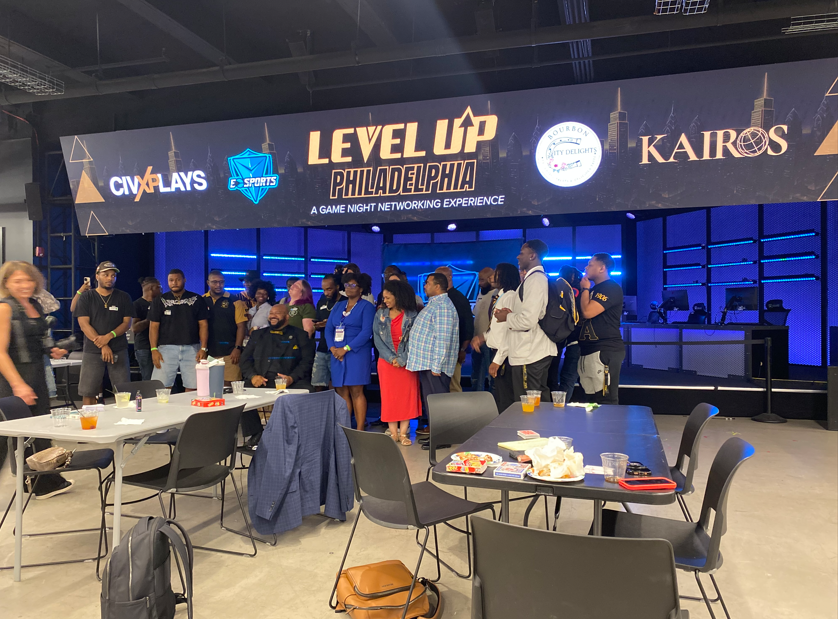 Corporate guests near a staffed event bar